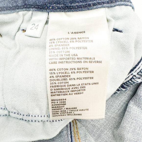 L'Agence Margot Skinny High Rise New Vintage Denim Jeans Size 24 - Picture 8 of 9